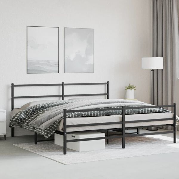 vidaXL Bedframe met hoofd- en voeteneinde metaal zwart 183x213 cm