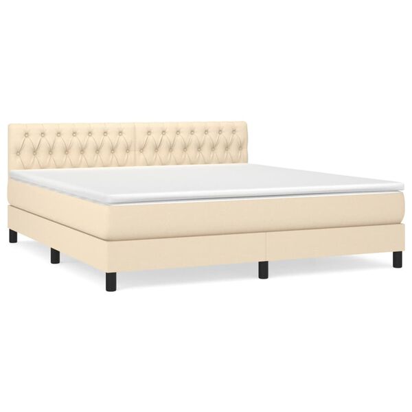 vidaXL Boxspring met matras stof cr&egrave;mekleurig 180x200 cm