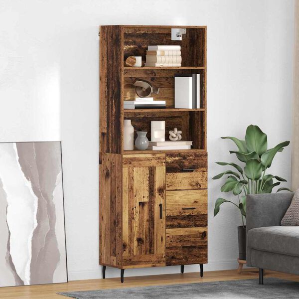 vidaXL Hoge kast Oud Hout 69,5 x 34 x 180 cm Geengineerd Hout en Glas