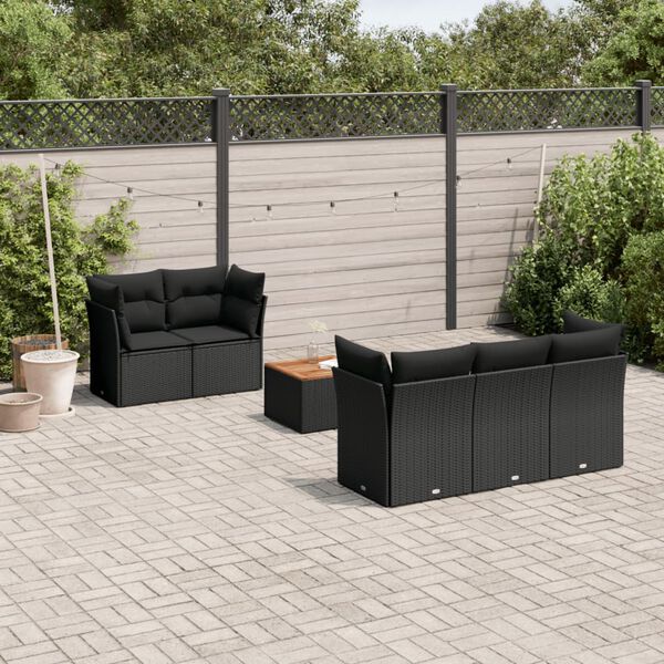 vidaXL 6-delige Loungeset met kussens poly rattan zwart