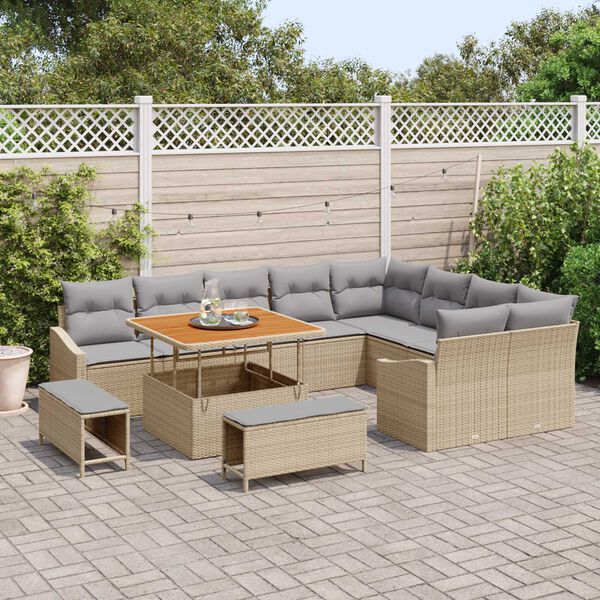 vidaXL Tuin Sofa Set met kussen met opslag 12 pcs Beige en Licht Grijs
