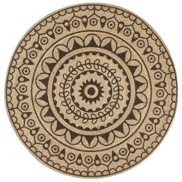 vidaXL Vloerkleed handgemaakt met donkerbruine print 90 cm jute