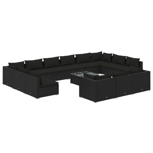 vidaXL 14-delige Loungeset met kussens poly rattan zwart