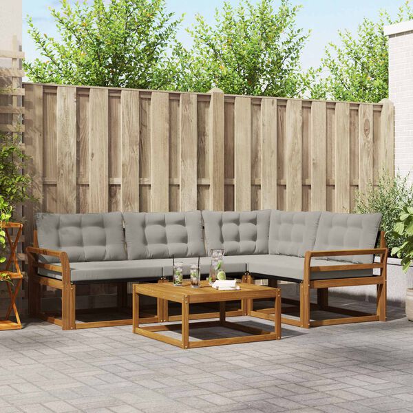 vidaXL Buiten bankenset met kussen 5 pcs Natuurlijk en Lichtgrijs