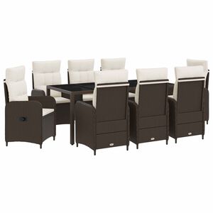 vidaXL Buiten eettafelset 9 st Bruin en Cr&egrave;me Wit poly rattan
