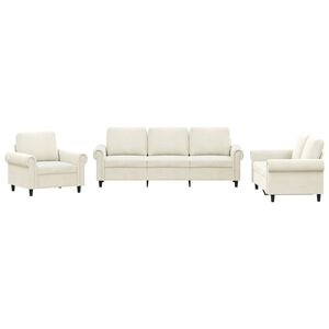 vidaXL 3-delige Loungeset met kussens fluweel cr&egrave;mekleurig