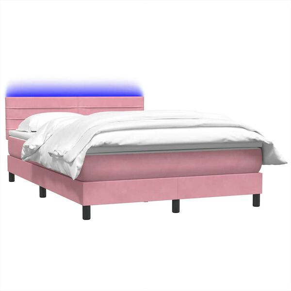 vidaXL Boxspring met matras en LED fluweel roze 160x220 cm