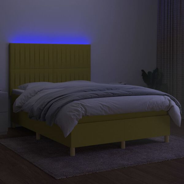 vidaXL Boxspring met matras en LED stof groen 140x200 cm