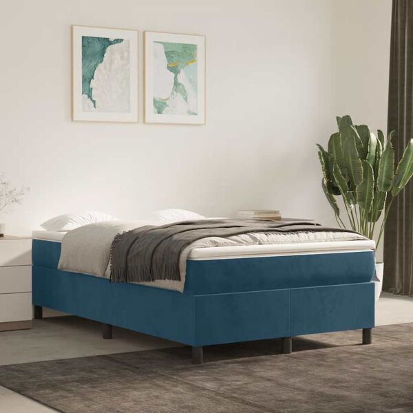 vidaXL Boxspring met matras fluweel donkerblauw 120x190 cm