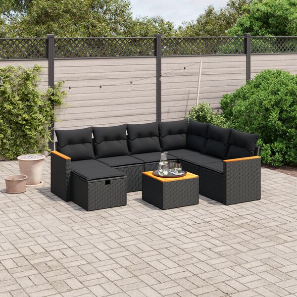 vidaXL 8-delige Loungeset met kussens poly rattan zwart
