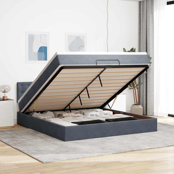 vidaXL Ottoman bed met matras 180x200cm fluweel donkergrijs