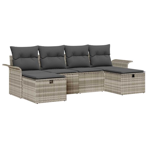 vidaXL Tuin Sofa Set met kussen 6 pcs Lichtgrijs poly rattan