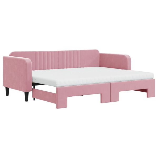 vidaXL Slaapbank onderschuifbed en matrassen 80x200 cm fluweel roze