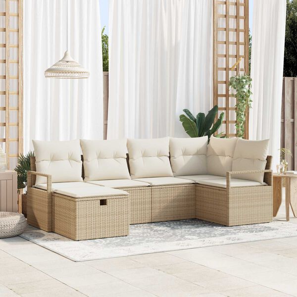 vidaXL Tuin Sofa Set met kussen met opslag 6 pcs Beige Poly riet