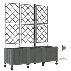 vidaXL Tuin Pot met Irrigatie en Wielen 3 st Lichtgrijs PP