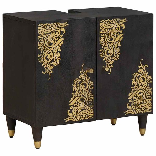 vidaXL Badkamerkastenset met lade 4 pcs Zwart Massief Mango Hout