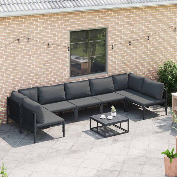 vidaXL Tuinbankenset met kussen 8 pcs Zwart Staal