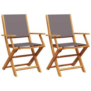 vidaXL Opklapbare stoelen, 2 stuks, antracietkleurig massief acaciahout en stof.