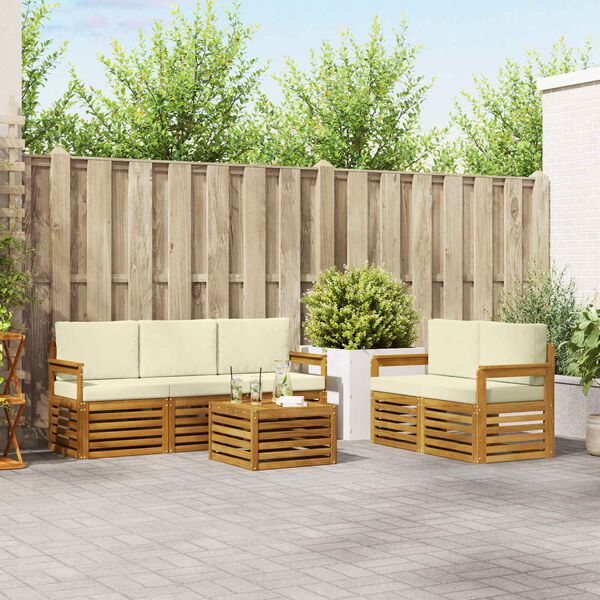 vidaXL Sofa-Sets 6 pcs Natuurlijk en Cr&egrave;me Massief Acaciahout
