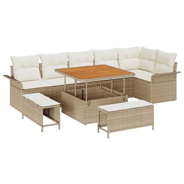 vidaXL Tuinbankenset met kussen 9 pcs Beige poly rattan
