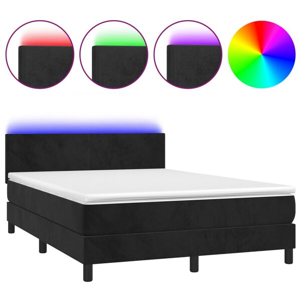 vidaXL Boxspring met matras en LED fluweel zwart 140x200 cm