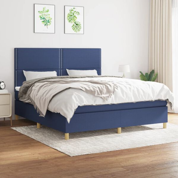 vidaXL Boxspring met matras stof blauw 180x200 cm