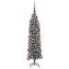 vidaXL Kunstmatige slanke kerstboom met 150 LED Groen en Wit 120 cm