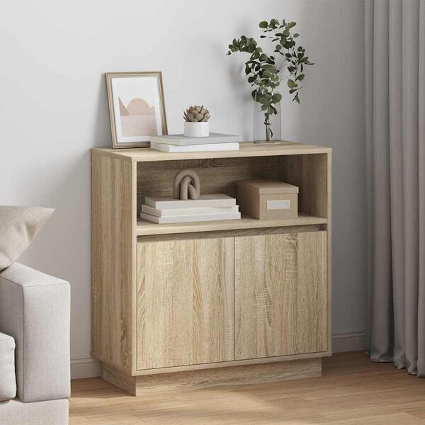 vidaXL LED Sideboard Sonoma Eiken 71 x 34,5 x 75 cm Bewerkt hout
