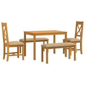 vidaXL Eetkamerset 5 st Beige Massief Eikenhout
