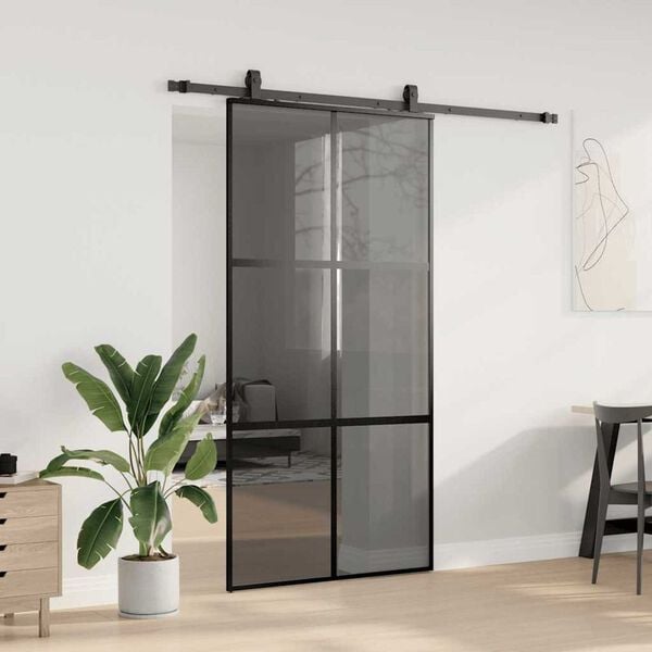 vidaXL Schuifdeur met beslagset 102,5x205 cm gehard glas zwart