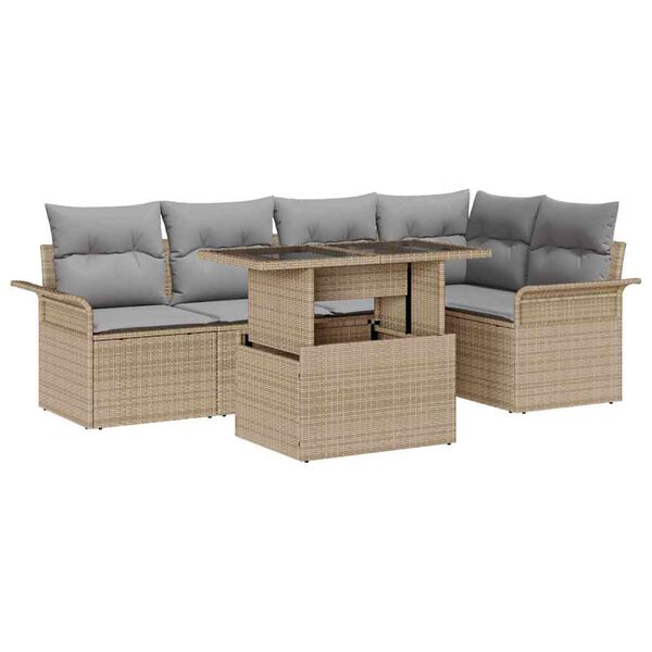 vidaXL Tuin Sofa Set met kussen met opslag 6 pcs Beige Poly riet