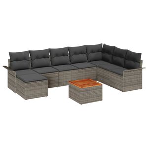 vidaXL Tuinbankenset met opslag 9 pcs Grijs poly rattan
