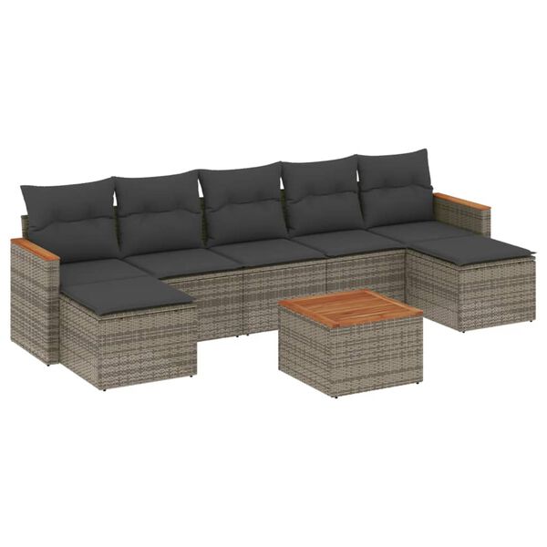 vidaXL 8-delige Loungeset met kussens poly rattan grijs