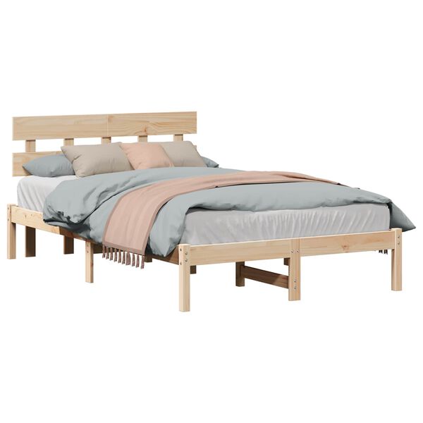 vidaXL Bedframe met hoofdeinde Bruin 140 x 190 cm Massief grenenhout