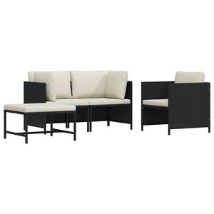 vidaXL 4-delige Loungeset met kussens poly rattan zwart