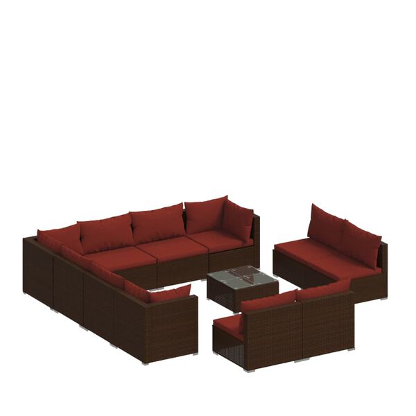 vidaXL 12-delige Loungeset met kussens poly rattan bruin