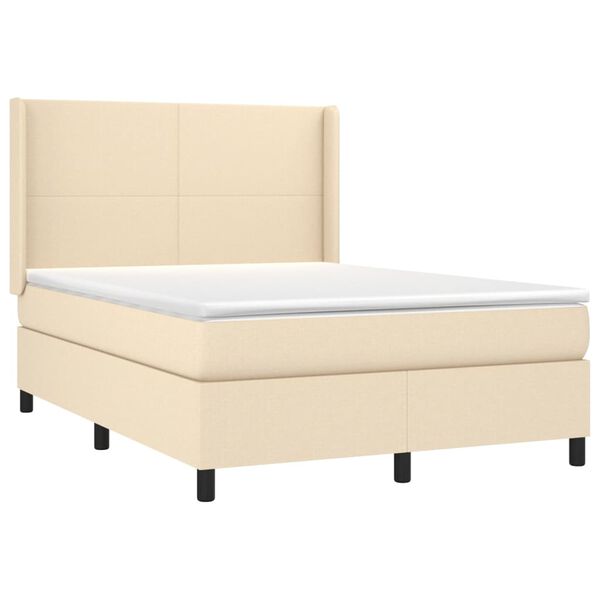 vidaXL Boxspring met matras en LED stof cr&egrave;mekleurig 140x200 cm