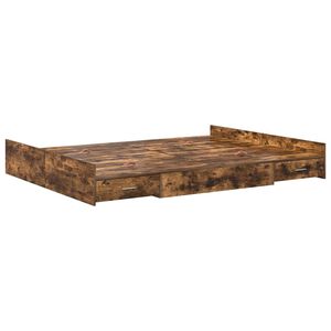 vidaXL Opbergbedframe met lade Gerookt eiken 135 x 190 cm Bewerkt hout
