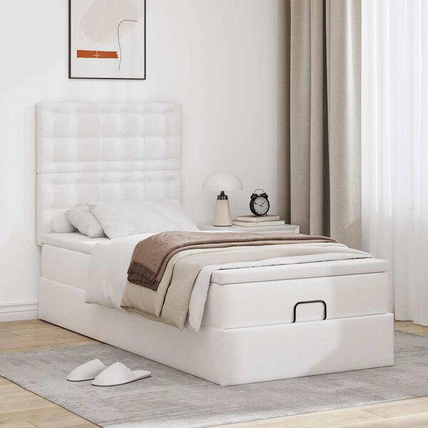 vidaXL Ottomaanse bed met matras 100x200cm kunstleer wit
