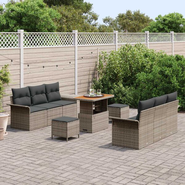 vidaXL Tuin Sofa Set met kussen met opslag met kussen 9 pcs Grijs