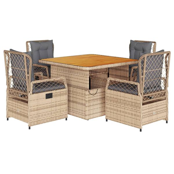 vidaXL 5-delige Tuinset met kussens poly rattan beige