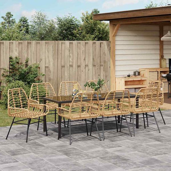 vidaXL Tuin eettafelset 9 pcs Bruin poly rattan