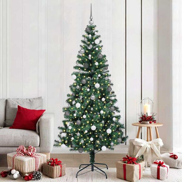 vidaXL Kunstmatig Voorverlicht Kerstboom Groen 210 cm PVC en Metaal