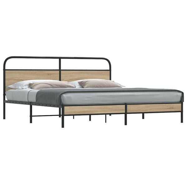 vidaXL Bedframe zonder matras metaal gerookt eikenkleurig 193x203 cm
