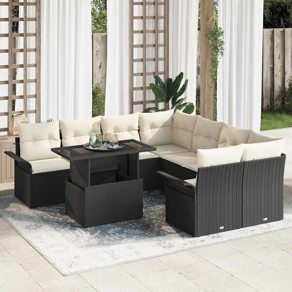 vidaXL Tuin Sofa Set met kussen 9 pcs Zwart Poly riet