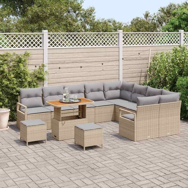 vidaXL Tuin Sofa Set met kussen 12 pcs Beige Poly riet