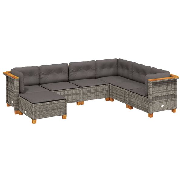 vidaXL 7-delige Loungeset met kussens poly rattan grijs