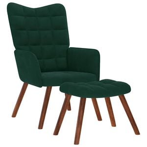 vidaXL Relaxstoel met kruk donkergroen fluweel