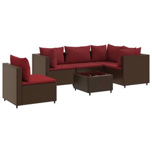 vidaXL 6-delige Loungeset met kussens poly rattan bruin
