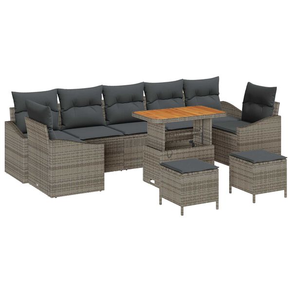 vidaXL Tuin Sofa Set met kussen met opslag met kussen 10 pcs Grijs